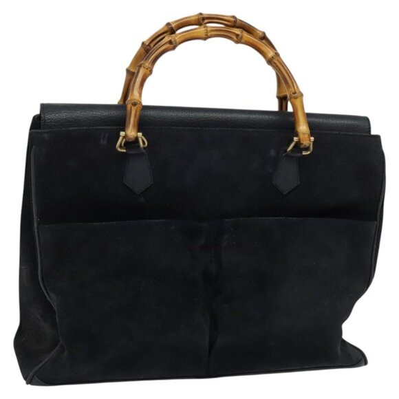 GUCCI Bamboo Hand Bag Suede Navy Gold 002 2855 0322 0 Auth ep10056 - Picture 1 of 16